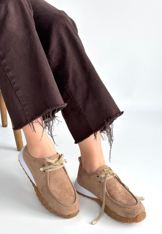 Lunga Bej Cilt Bağcıklı Spor Ayakkabı