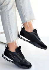 Huer Siyah Nubuk Bağcıklı Spor Ayakkabı