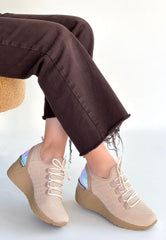 Weor Bej Triko Bağcıklı Spor Ayakkabı