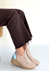 Weor Bej Triko Bağcıklı Spor Ayakkabı