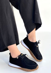 Sier Siyah Süet Bağcıklı Spor Ayakkabı