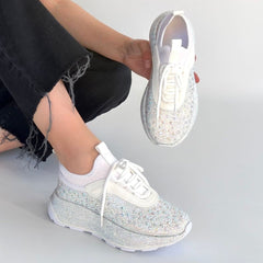 Rimay Beyaz Cilt Boncuk İşlemeli Spor Ayakkabı