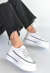 Dalen Beyaz Keten Bağcıklı Spor Ayakkabı