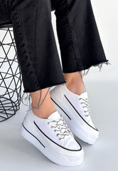 Dalen Beyaz Keten Bağcıklı Spor Ayakkabı