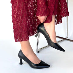 Mırta Siyah Cilt Topuklu Ayakkabı