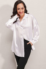 3985 Oversize Saten Gömlek - Bej