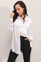 3985 Oversize Saten Gömlek - Bej