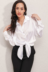 3985 Oversize Saten Gömlek - Bej