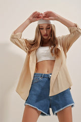 3900 Oversize Uzun Basic Gömlek - Kahverengi