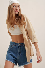 3900 Oversize Uzun Basic Gömlek - Kahverengi