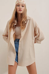 3900 Oversize Uzun Basic Gömlek - Kahverengi