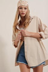 3900 Oversize Uzun Basic Gömlek - Kahverengi