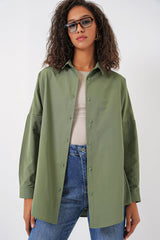3900 Oversize Uzun Basic Gömlek - Kahverengi