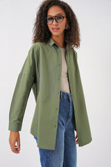 3900 Oversize Uzun Basic Gömlek - Kahverengi