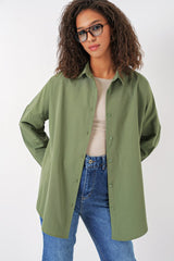 3900 Oversize Uzun Basic Gömlek - Kahverengi