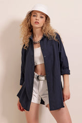 3900 Oversize Uzun Basic Gömlek - Kahverengi