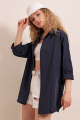 3900 Oversize Uzun Basic Gömlek - Kahverengi