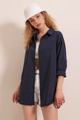 3900 Oversize Uzun Basic Gömlek - Kahverengi