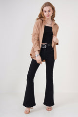 3900 Oversize Uzun Basic Gömlek - Pudra