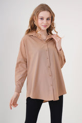 3900 Oversize Uzun Basic Gömlek - Pudra