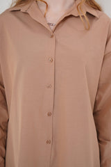 3900 Oversize Uzun Basic Gömlek - Pudra