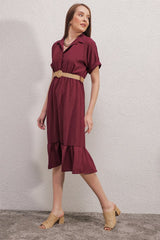 2292 Kemerli Elbise - Bordo