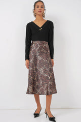 Kırmızı Siyah Desenli Saten Etek 15806