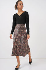 Kırmızı Siyah Desenli Saten Etek 15806