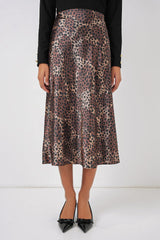 Kırmızı Siyah Desenli Saten Etek 15806