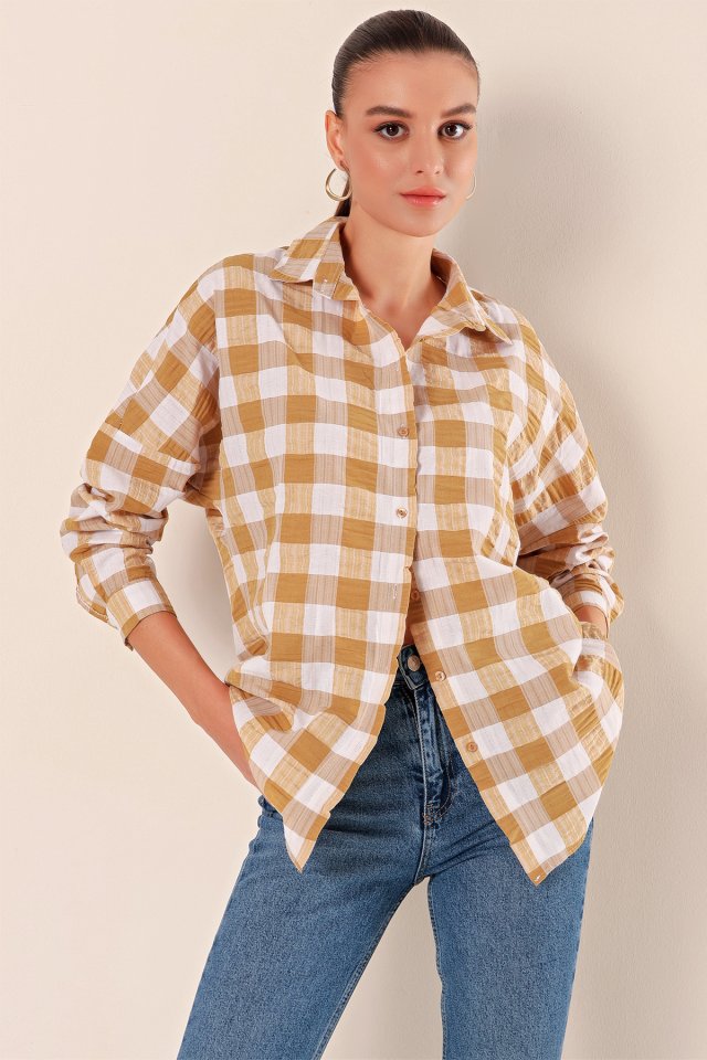 3900 Oversize Uzun Basic Gömlek - Lila