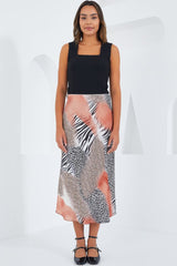 Kırmızı Siyah Desenli Saten Etek 15806