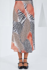 Kırmızı Siyah Desenli Saten Etek 15806