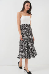 Kırmızı Siyah Desenli Saten Etek 15806