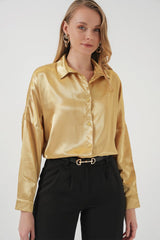 3985 Oversize Saten Gömlek - Saks