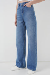 6702 Bol Paça Yüksek Bel Palazzo Kot Pantolon - Lacivert