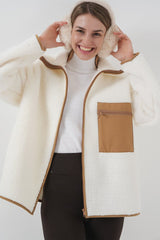 55446 Fermuarlı Oversize Peluş Ceket - Saks