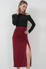 8033 Sandy Yırtmaçlı Etek - Kahverengi