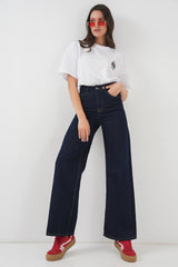 Bol Paça Yüksek Bel Palazzo Kot Pantolon 6656 - K. Lacivert