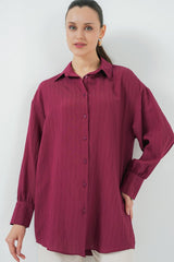 Çizgili Uzun Gömlek Tunik 5963 - Bordo
