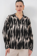 Desenli Oversize Gömlek 20301 - Siyah