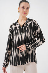 Desenli Oversize Gömlek 20301 - Siyah