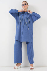 Desenli Tunik Pantolon İkili Takım 6720 - İndigo