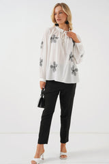 Uzun Kol Nakışlı Örme Bluz 951 - Beyaz