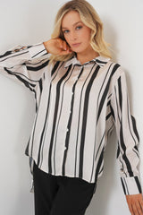 Çizgili Uzun Saten Gömlek 20291 - Siyah