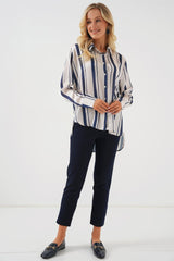 Çizgili Uzun Saten Gömlek 20291 - Siyah