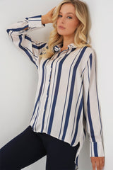 Çizgili Uzun Saten Gömlek 20291 - Siyah