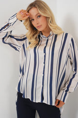 Çizgili Uzun Saten Gömlek 20291 - Siyah