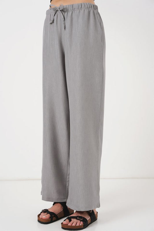 Geniş Paça Keten Pantolon 6735 - Gri