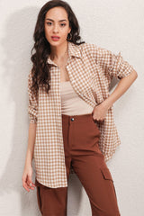 3900 Oversize Uzun Basic Gömlek - Koyu Pembe