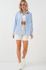 20143 Cepli Oversize Gömlek - Mavi